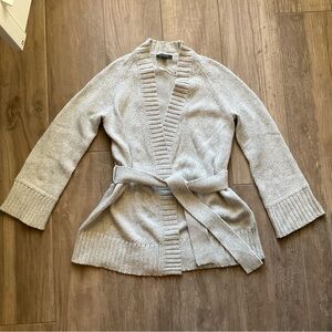 🪲 RARE Ann Taylor 🐪 CAMEL HAIR Blend Belted Wrap Sweater Size Small Light Grey​
